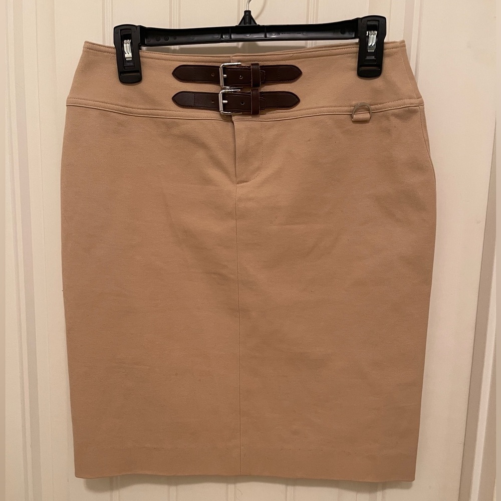 Lauren Ralph Lauren Tan Pencil Skirt with Dark Brown Accents